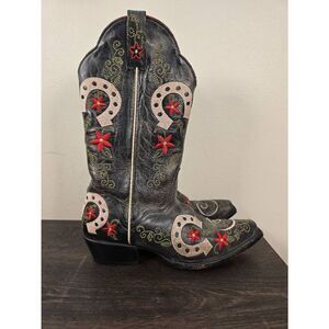 J.B. Dillon Reserve Boots Womens 7.5 B Leather Gray Western Embossed